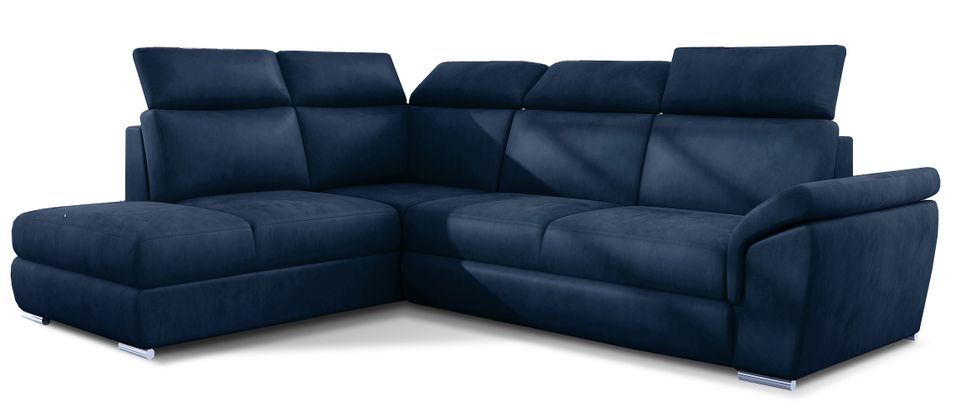 Canapé d'angle convertible 4 places velours KEPITA 260 cm - Appuis-tête réglables et rangement - Photo n°1