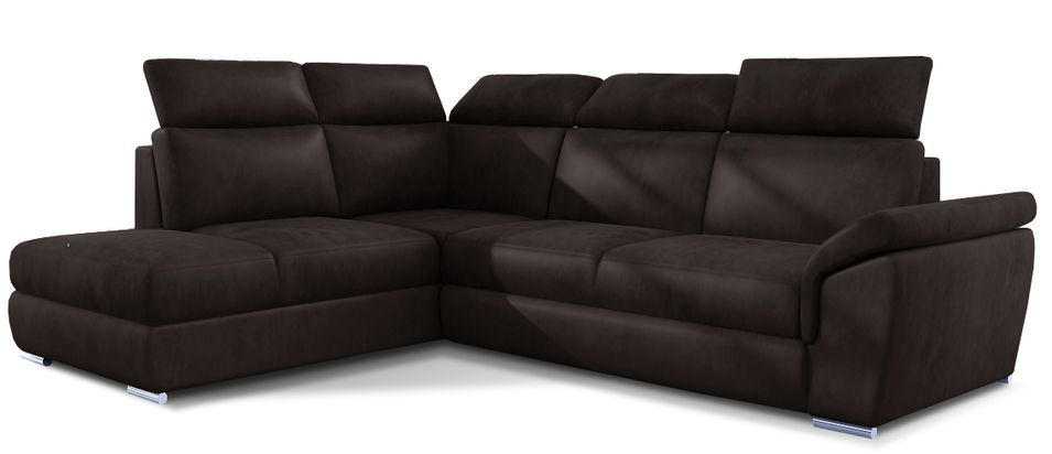 Canapé d'angle convertible 4 places velours KEPITA 260 cm - Appuis-tête réglables et rangement - Photo n°1