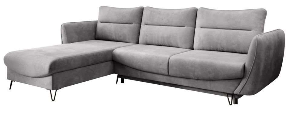 Canapé d'angle convertible 4 places velours ZURIK 276 cm - Coffre de rangement & pieds métal noir - Photo n°1