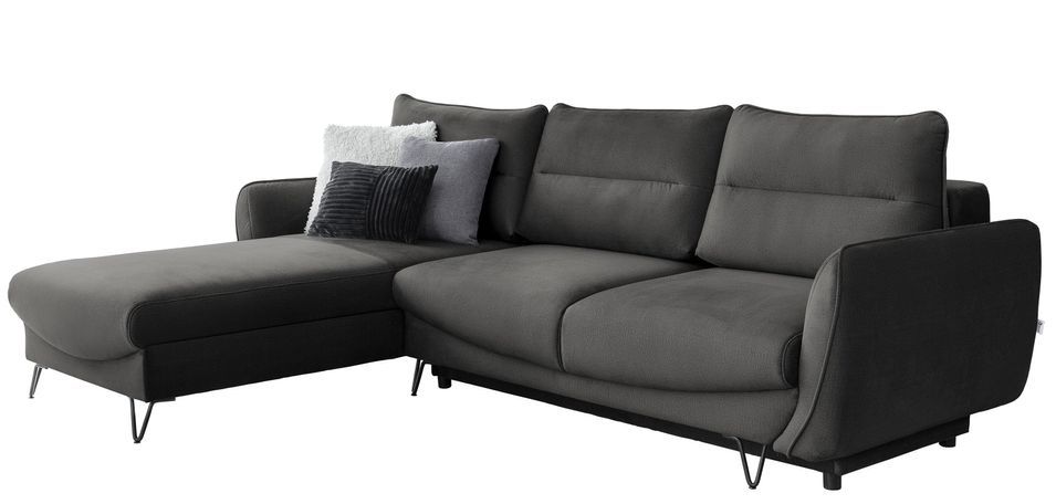 Canapé d'angle convertible 4 places velours ZURIK 276 cm - Coffre de rangement & pieds métal noir - Photo n°1