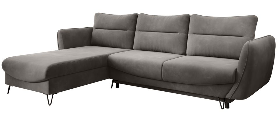 Canapé d'angle convertible 4 places velours ZURIK 276 cm - Coffre de rangement & pieds métal noir - Photo n°1