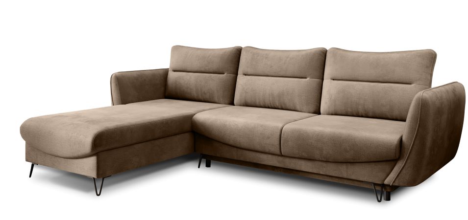 Canapé d'angle convertible 4 places velours ZURIK 276 cm - Coffre de rangement & pieds métal noir - Photo n°1