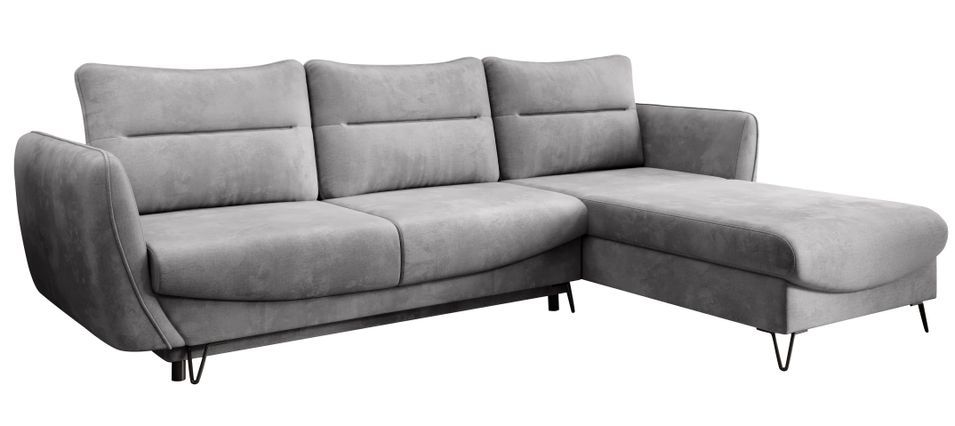 Canapé d'angle convertible 4 places velours ZURIK 276 cm - Coffre de rangement & pieds métal noir - Photo n°1