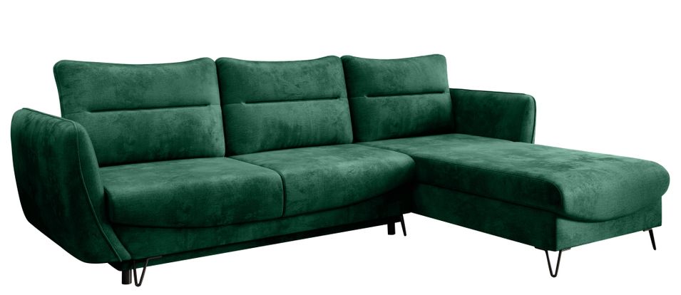 Canapé d'angle convertible 4 places velours ZURIK 276 cm - Coffre de rangement & pieds métal noir - Photo n°1