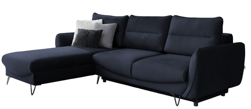 Canapé d'angle convertible 4 places velours ZURIK 276 cm - Coffre de rangement & pieds métal noir - Photo n°1