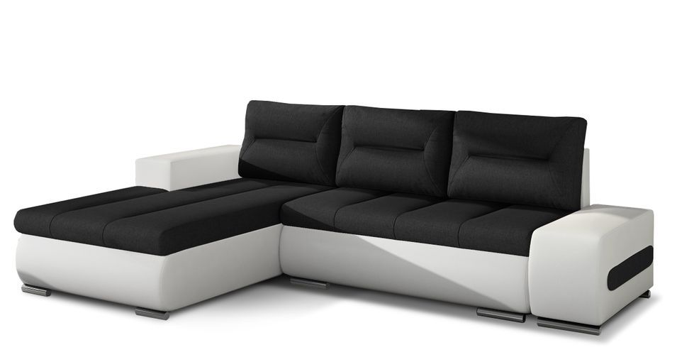 Canapé d’angle convertible 4 places WAKER Bi matiéres Tissu et simili cuir – 275 cm - Photo n°1