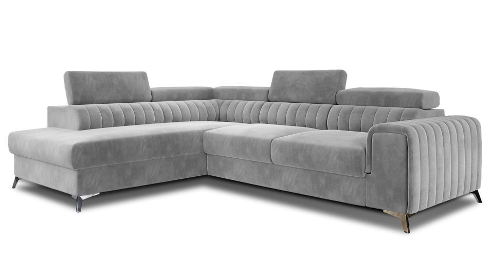 Canapé d’angle convertible 5 places LOZA en velours avec coffre – 278 cm - Photo n°1