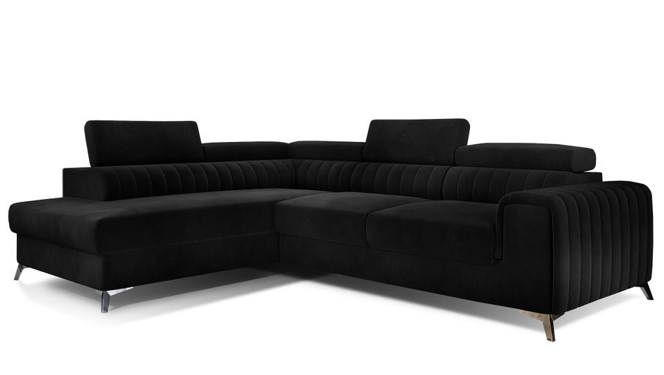 Canapé d’angle convertible 5 places LOZA en velours avec coffre – 278 cm - Photo n°1