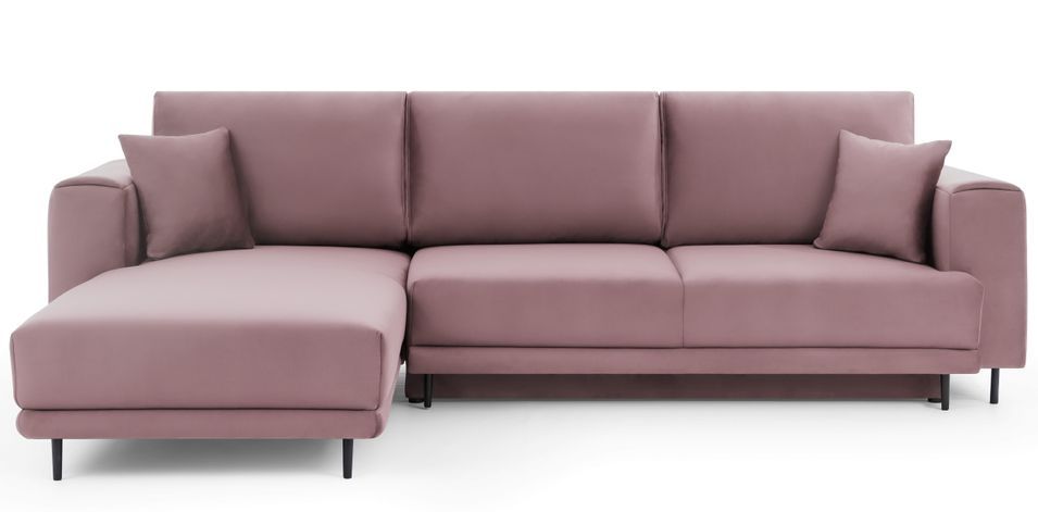 Canapé d'angle convertible 5 places velours DAVINA 289 cm - Coffre et pieds métal noir - Photo n°1