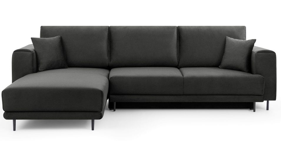 Canapé d'angle convertible 5 places velours DAVINA 289 cm - Coffre et pieds métal noir - Photo n°1