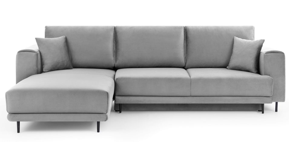 Canapé d'angle convertible 5 places velours DAVINA 289 cm - Coffre et pieds métal noir - Photo n°1