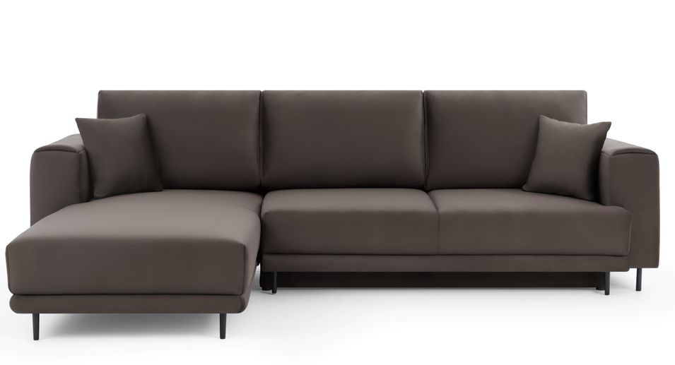 Canapé d'angle convertible 5 places velours DAVINA 289 cm - Coffre et pieds métal noir - Photo n°1