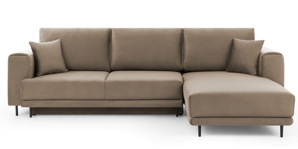 Canapé d'angle convertible 5 places velours DAVINA 289 cm - Coffre et pieds métal noir - Photo n°1