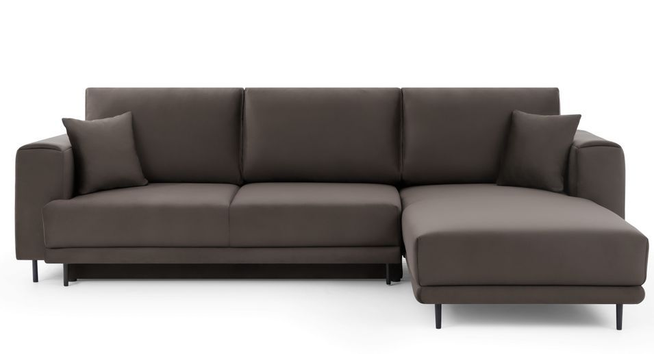 Canapé d'angle convertible 5 places velours DAVINA 289 cm - Coffre et pieds métal noir - Photo n°1
