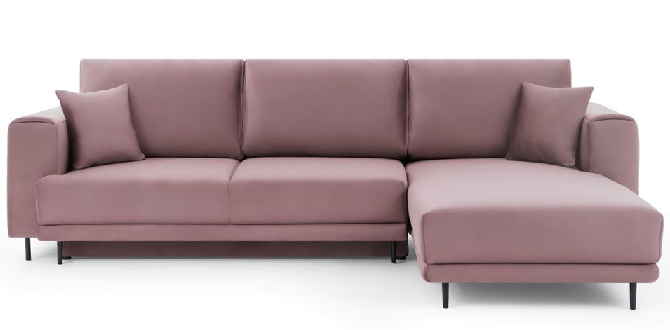 Canapé d'angle convertible 5 places velours DAVINA 289 cm - Coffre et pieds métal noir - Photo n°1