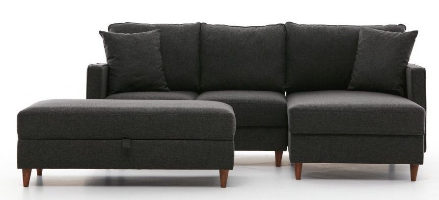 Canapé d'angle convertible avec pouf coffre tissu anthracite Melano 210 cm - Photo n°1