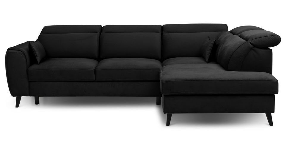 Canapé d'angle convertible avec rangement tissu NOBLESSE - Pieds bois noir - Photo n°1