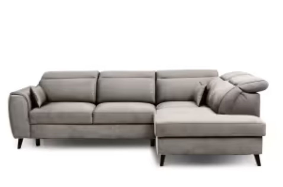 Canapé d'angle convertible avec rangement velours NOBLESSE - Pieds bois noir - Photo n°1