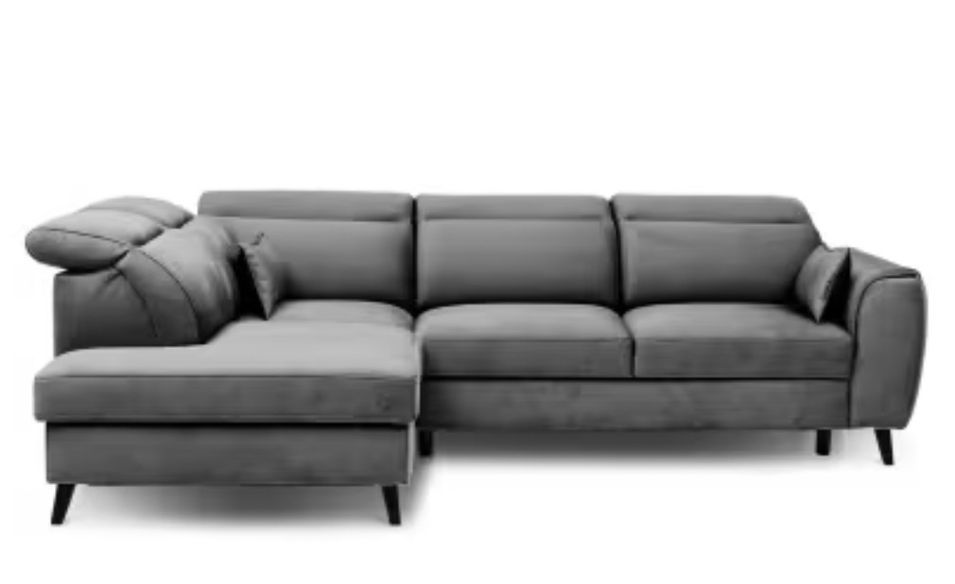 Canapé d'angle convertible avec rangement velours NOBLESSE - Pieds bois noir - Photo n°1