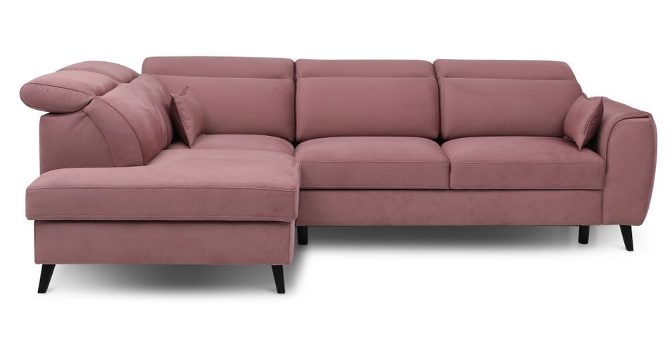 Canapé d'angle convertible avec rangement velours NOBLESSE - Pieds bois noir - Photo n°1