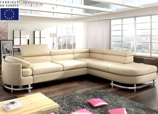 Canapé d'angle convertible beige Paola - Photo n°1