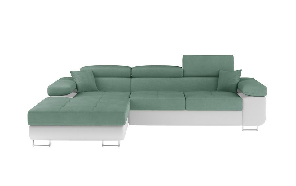 Canapé d'angle convertible appuis-tête réglables KALIZO - Coffre et pieds acier chromé - Photo n°1