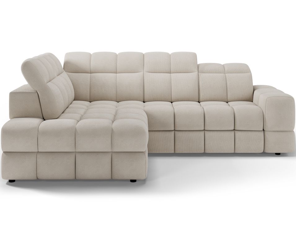 Canapé d'angle convertible BOKER en tissu avec coffre de rangement et têtières réglables - 296 cm - Photo n°1