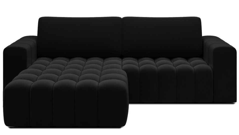 Canapé d’angle convertible BOZEN en tissu bouclette capitonné avec coffre – 250 cm - Photo n°1