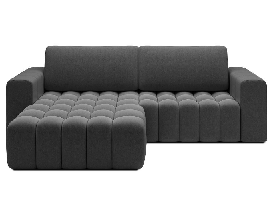 Canapé d’angle convertible BOZEN en tissu bouclette capitonné avec coffre – 250 cm - Photo n°1
