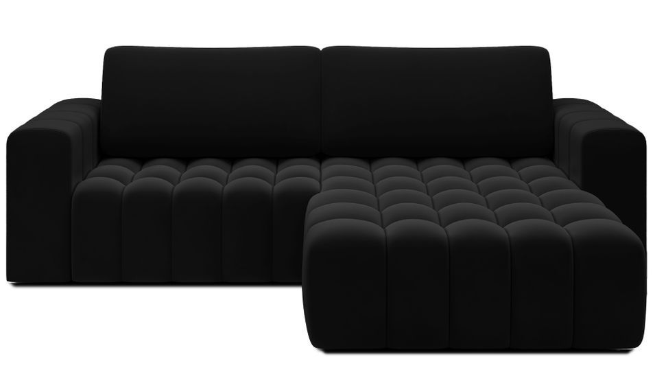 Canapé d’angle convertible BOZEN en tissu bouclette capitonné avec coffre – 250 cm - Photo n°1