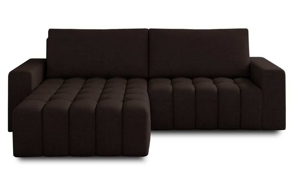 Canapé d’angle convertible BOZEN en tissu bouclette capitonné avec coffre – 250 cm - Photo n°1