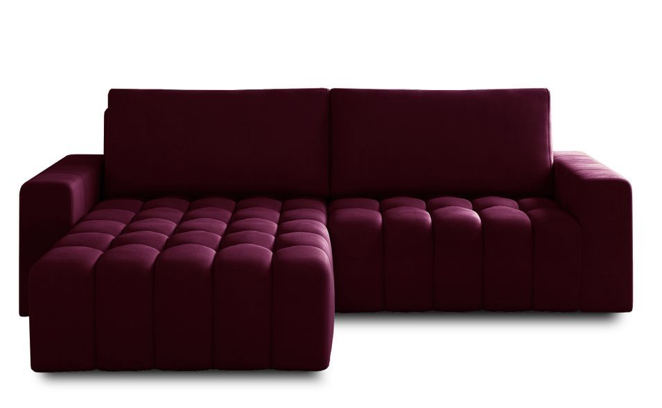 Canapé d’angle convertible BOZEN en velours capitonné avec coffre – 250 cm - Photo n°1