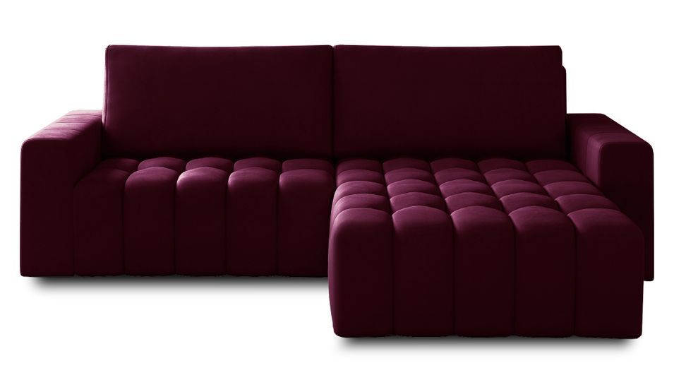Canapé d’angle convertible BOZEN en velours capitonné avec coffre – 250 cm - Photo n°1