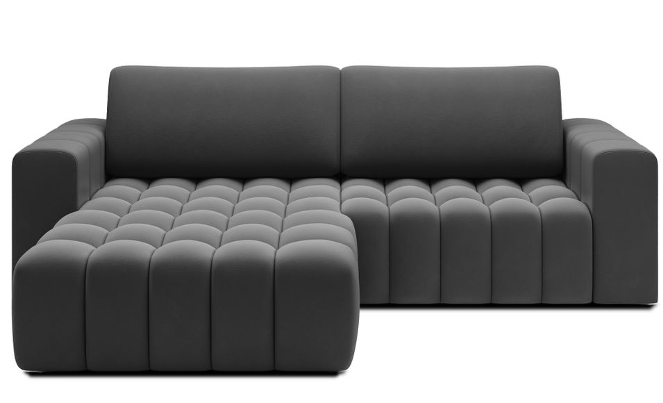 Canapé d’angle convertible BOZEN en velours capitonné avec coffre – 250 cm - Photo n°1