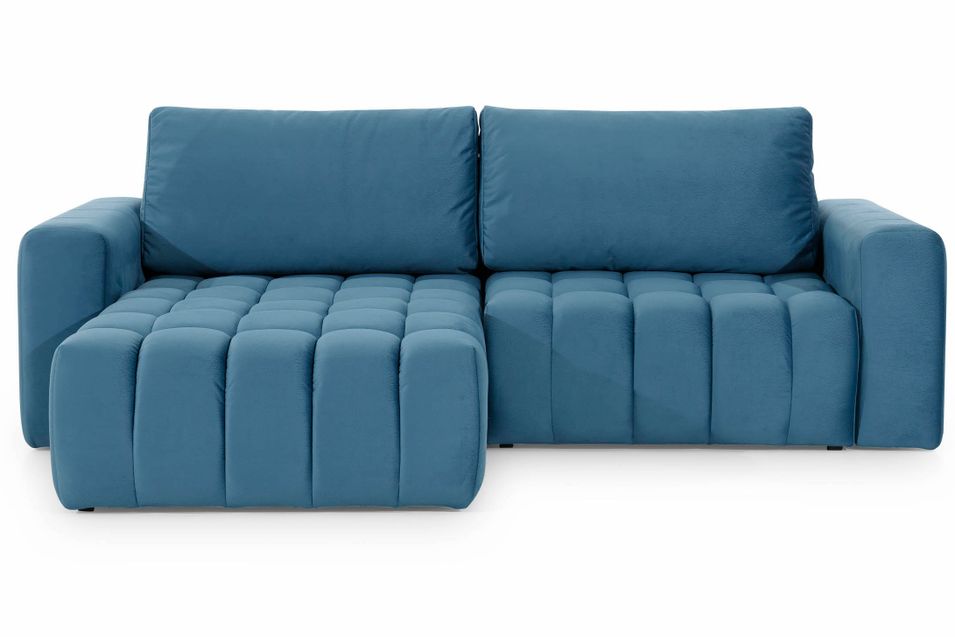 Canapé d’angle convertible BOZEN en velours capitonné avec coffre – 250 cm - Photo n°1