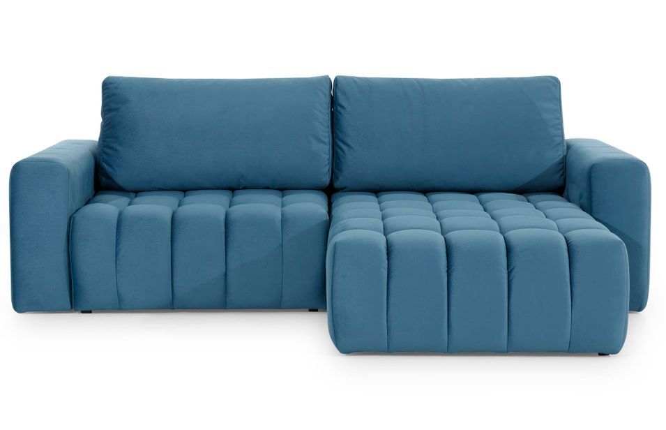 Canapé d’angle convertible BOZEN en velours capitonné avec coffre – 250 cm - Photo n°1