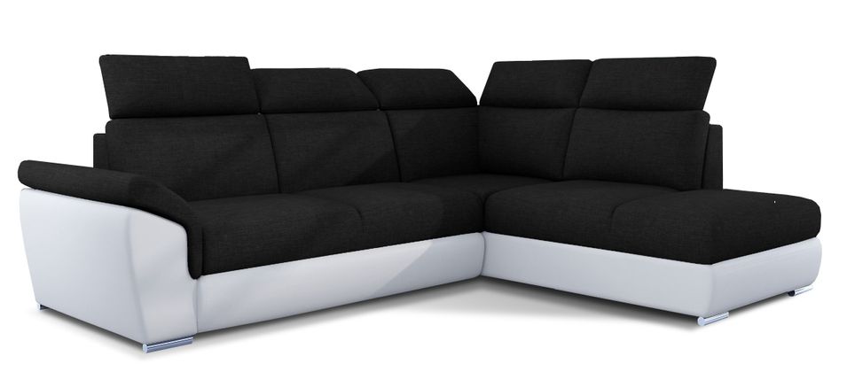 Canapé d'angle convertible en bi-matière KEPITA - Appuis-tête réglables et rangement - Photo n°1