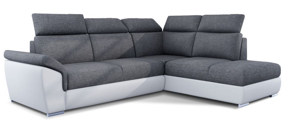 Canapé d'angle convertible en bi-matière KEPITA - Appuis-tête réglables et rangement - Photo n°1