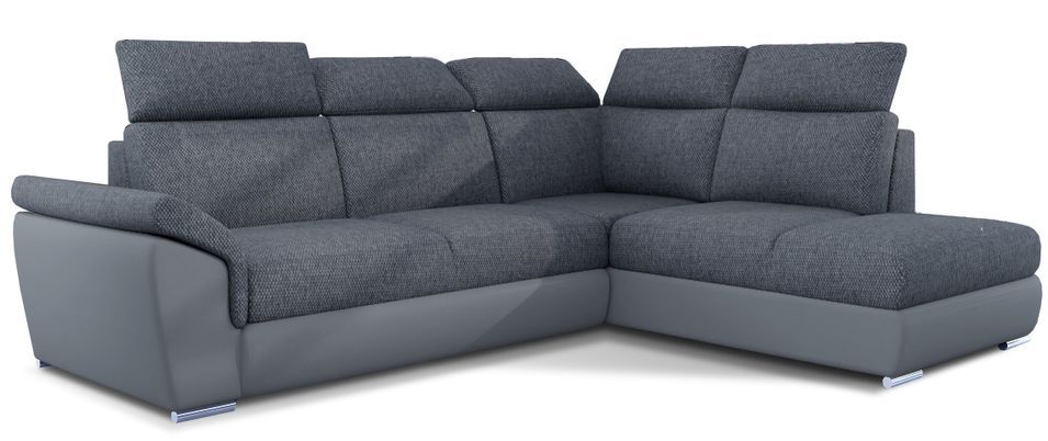 Canapé d'angle convertible en bi-matière KEPITA - Appuis-tête réglables et rangement - Photo n°1