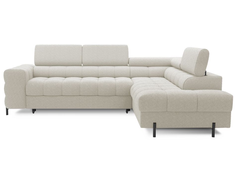 Canapé d'angle convertible en tissu appuis-tête réglables LUCCINO - Coffre et pieds métal noir - Photo n°1