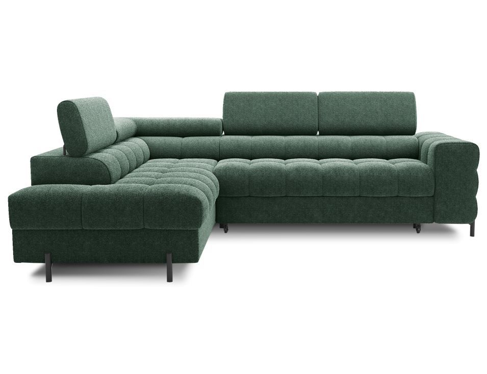 Canapé d'angle convertible en tissu appuis-tête réglables LUCCINO - Coffre et pieds métal noir - Photo n°1