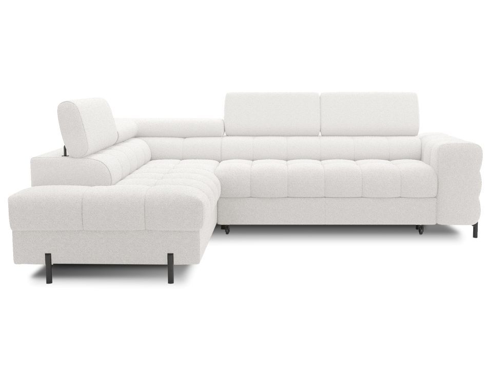 Canapé d'angle convertible en tissu appuis-tête réglables LUCCINO - Coffre et pieds métal noir - Photo n°1