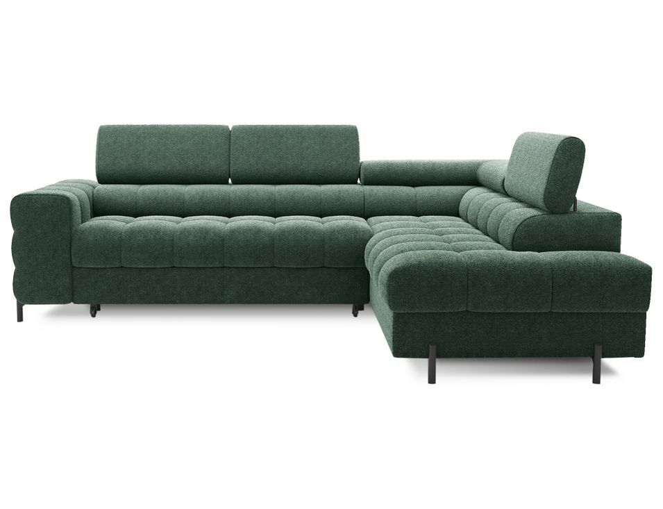 Canapé d'angle convertible en tissu appuis-tête réglables LUCCINO - Coffre et pieds métal noir - Photo n°1