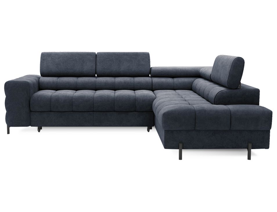 Canapé d'angle convertible en tissu appuis-tête réglables LUCCINO - Coffre et pieds métal noir - Photo n°1