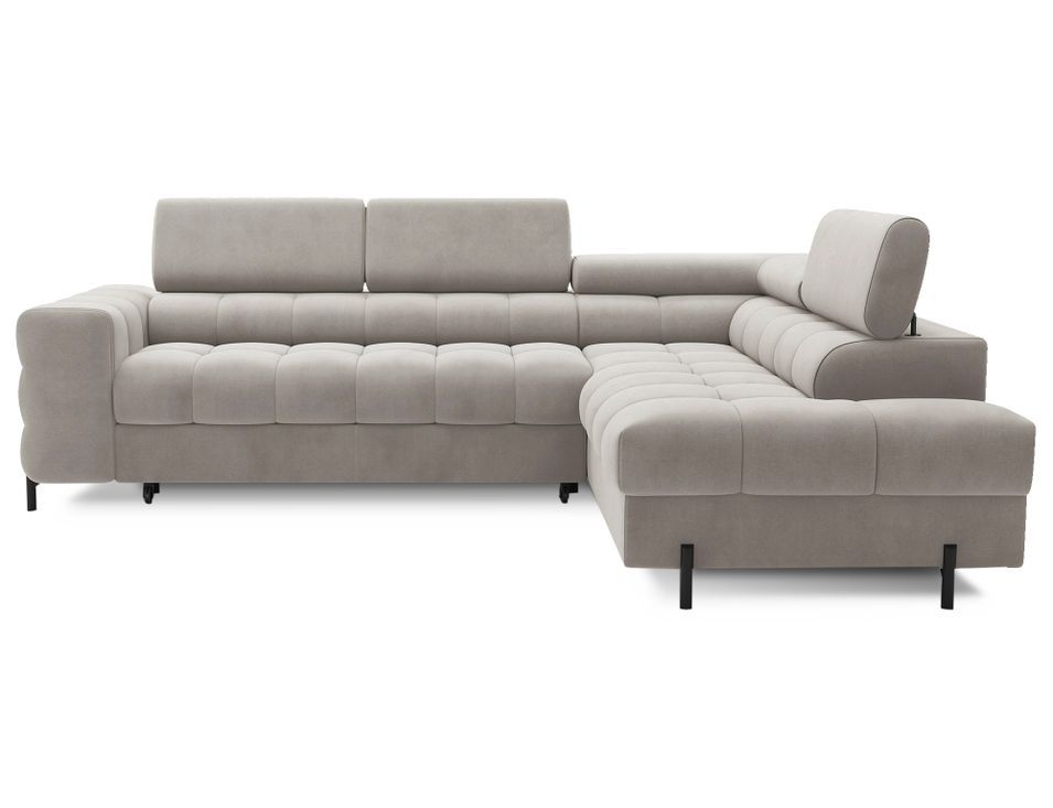 Canapé d'angle convertible en tissu appuis-tête réglables LUCCINO - Coffre et pieds métal noir - Photo n°1
