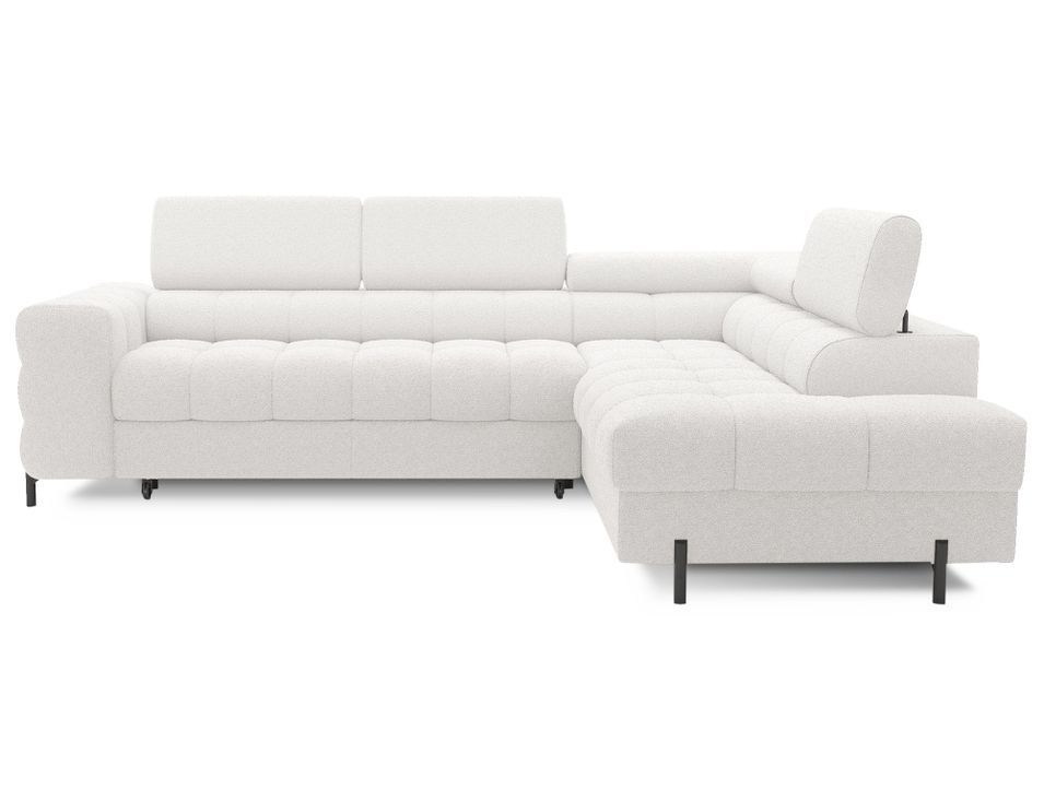 Canapé d'angle convertible en tissu appuis-tête réglables LUCCINO - Coffre et pieds métal noir - Photo n°1