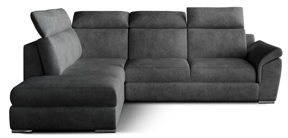 Canapé d'angle convertible en tissu KEPITA - Appuis-tête réglables et rangement - Photo n°1