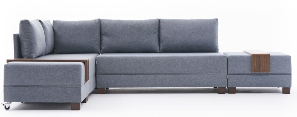 Canapé d'angle convertible et 2 poufs tissu Tikona 280 cm - Photo n°1