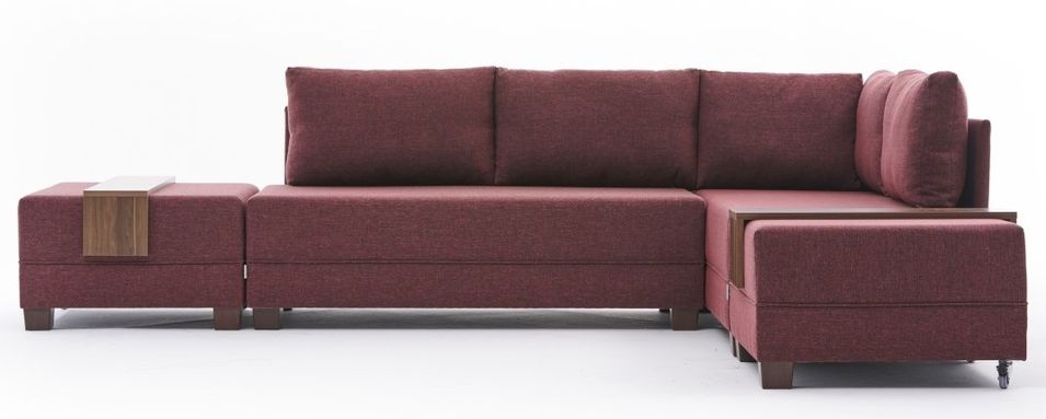Canapé d'angle convertible et 2 poufs tissu Tikona 280 cm - Photo n°1