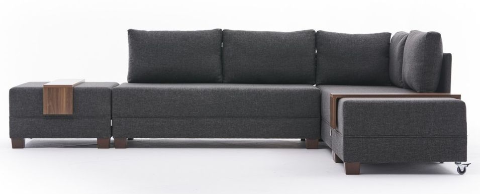 Canapé d'angle convertible et 2 poufs tissu Tikona 280 cm - Photo n°1